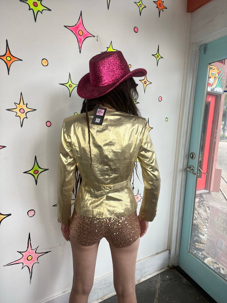 Vintage 70s/80s Metallic Gold Lame Glam Party Blazer - S/M