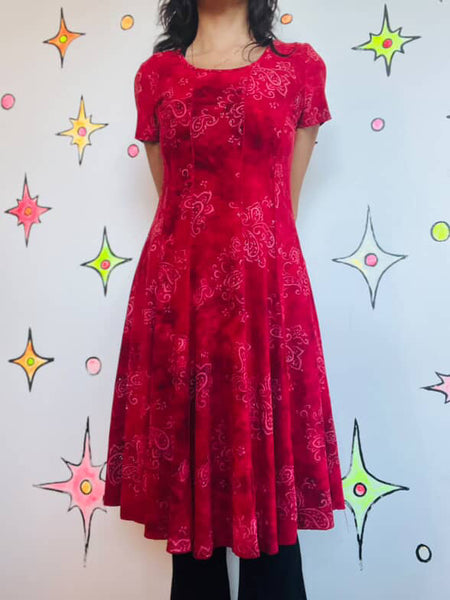 Y2K Red Fairy Boho Grunge Whimsy Goth Glitter Flowy Stretchy Midi Dress - S/M