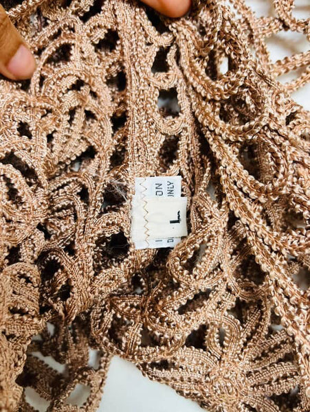 Vintage 90s Tan Pink Crochet Boho Fairy Grunge Vest - Festival Layer - Size M/L