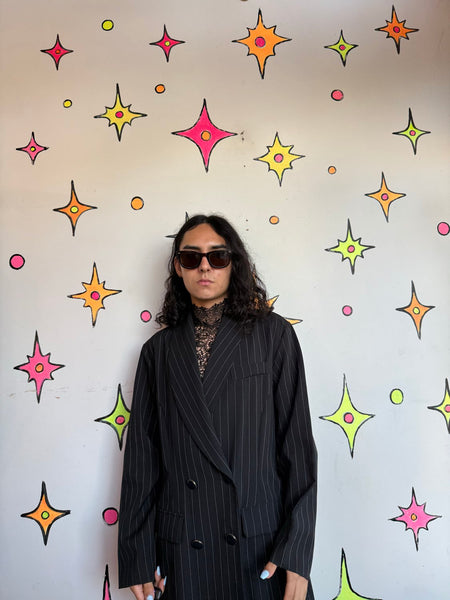 Vintage 80s 90s Pinstripe Blazer | Oversized Power Suit Office Siren Jacket M/L