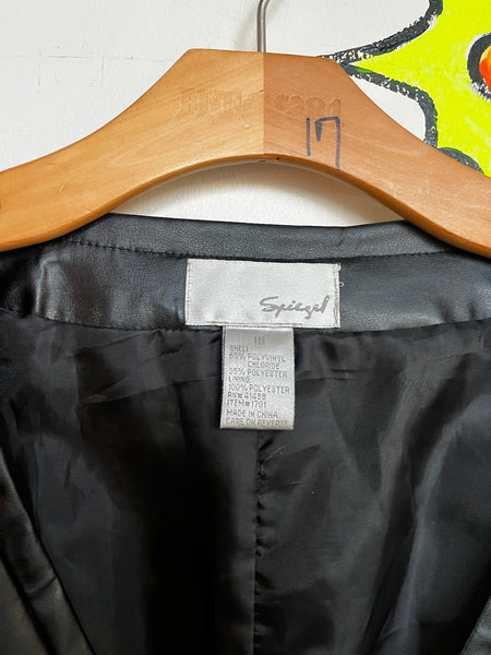 Y2K Vegan Black Faux Leather Jacket Western Embellished Boho Fairy Grunge - XL