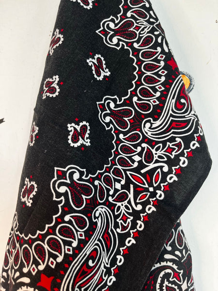 Vintage USA Made Classic Bandana Black Red Paisley 100% Cotton Americana 20x20