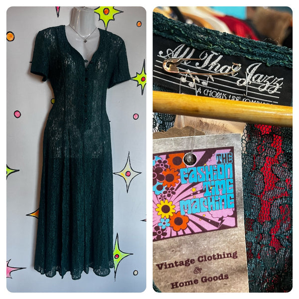 Vintage 90s | All That Jazz Fairy Grunge Lace Sheer Midi Dress | Small