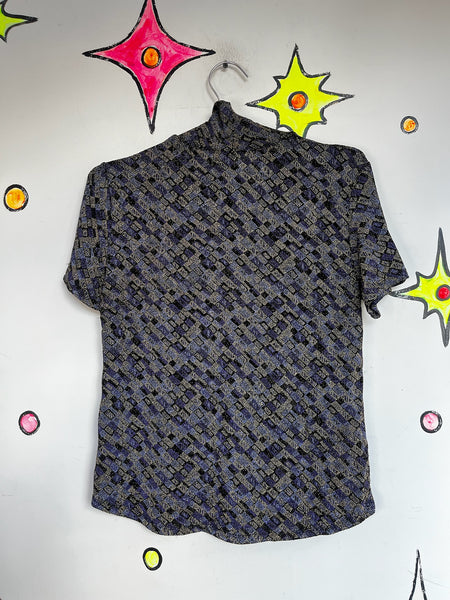 Vintage 90s Stretchy Glitter Mall Goth Fairy Grunge Turtleneck Top - Size L