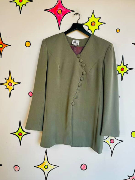 Vintage 80s 90s Gray Asymmetrical Wearable Art Blazer – Office Glam Size 12