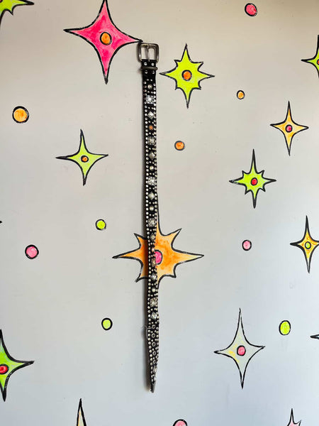 Y2K Leather Heavily Embellished Studded Rhinestone Belt Fairy Grunge 29" - 32.5"