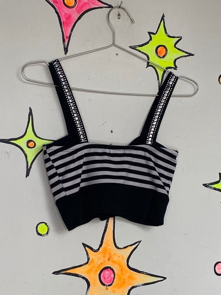 Y2K Striped Studded Bralette Punk Emo Indie Sleaze Top 80s Style Mall Goth M