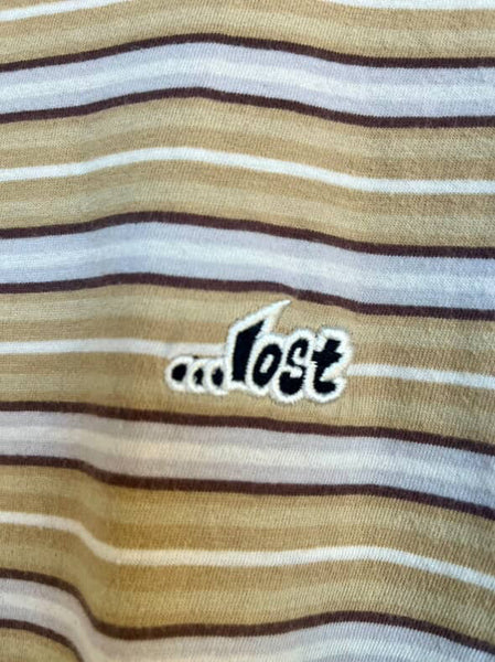 Vintage 90s Brown Striped Long Sleeve Cyber Grunge Shirt Cotton Streetwear Large