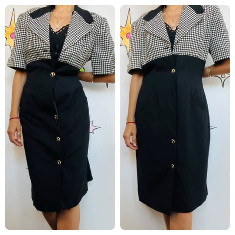 Vintage 90s Black & Houndstooth Power Boss Dress | Formal Officewear | Size 12