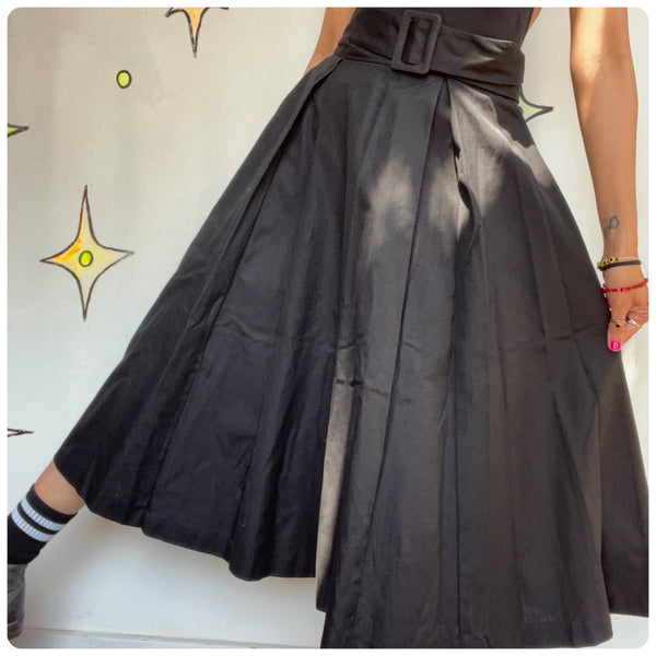 Vintage 1950s | Black Classic Timeless True Vintage Full Belted Swing Skirt | 25