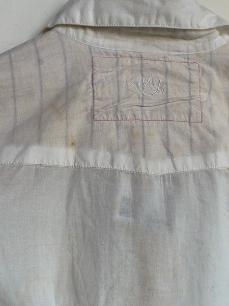 Y2K White Western Pearl Snap Shirt | Rhinestone Cowboy Boho Cowgirl Top Small