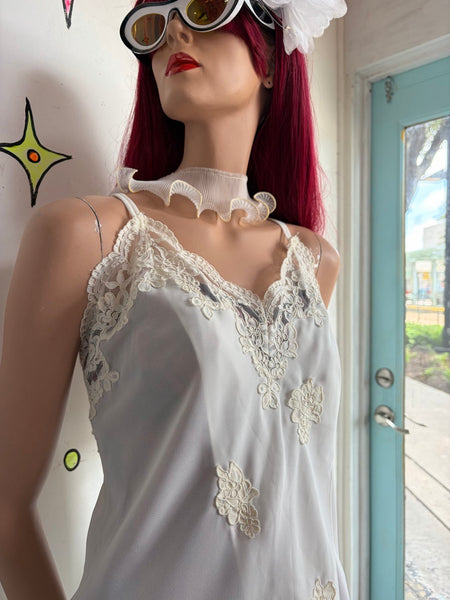 Vintage Ivory Lace Slip Dress Babydoll Glam Grunge Pin-Up Loungewear XL+