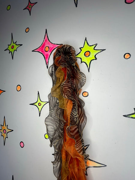 Y2K Orange Swirl Animal Print Cabbage Scarf Glitch Glam Whimsy Grunge Fairycore