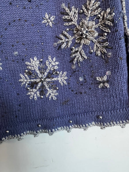 Vintage Christmas Vest Embellished Embroidered Beaded Snowflake Holiday XL