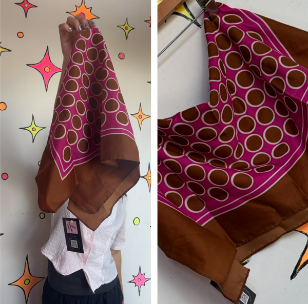 Vintage 70s Geometric Polka Dot Scarf Mod Retro Square Neck Scarf