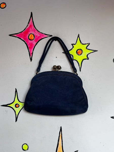 Blue Suede Clutch – 1940s Waldman Purse – Art Deco – Vintage Soft Suede Handbag