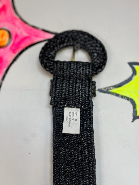 Vintage 1980s Black Woven Raffia Waist Cincher Belt – Whimsy Goth – One Size