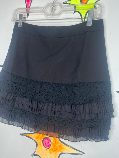 Christian Dior Black Ruffle Skort Lace Whimsy Goth Designer Mini Skirt L