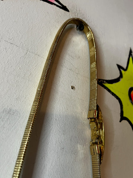 Vintage 70s Gold Tone Metal Skinny Stretch Belt Glam Disco Old Money Minimal S/M