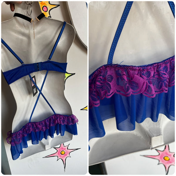 Vintage Y2K | Blue & Purple Sexy Fairy Goth Punk Teddy Lingerie | Size Small