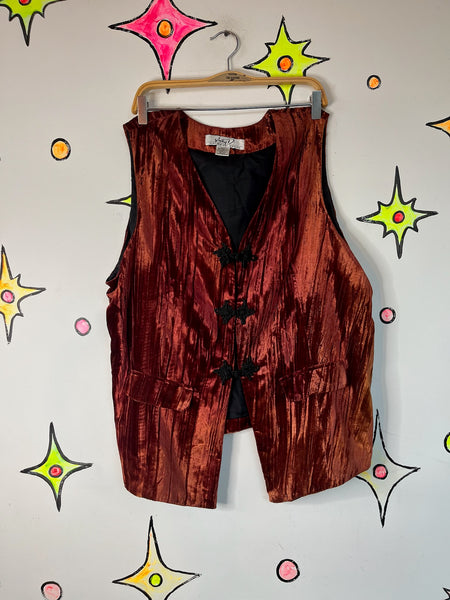 Vintage Bohemian Crushed Velvet Waistcoat Vest Velour Grunge Layering Piece – XL