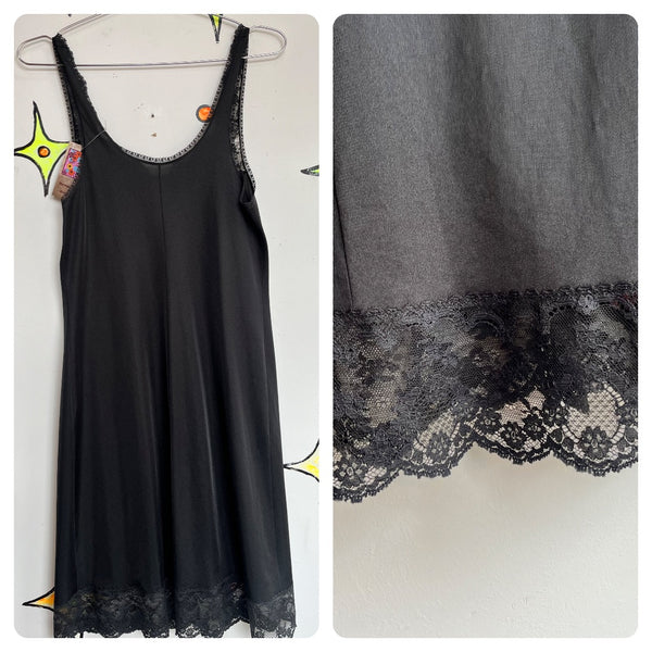 Vintage 70s 80s | Black Lace Fairy Goth Grunge Lingerie Slip Dress