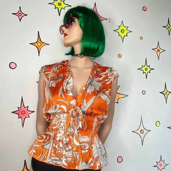 90s Y2K Abstract Tattoo Print Fairy Grunge Top Tiki Hawaiian Aesthetic M