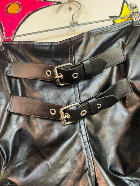 Y2K Vegan Leather Goth Shorts Punk Strappy Cyber Grunge Wasteland Clubwear XL