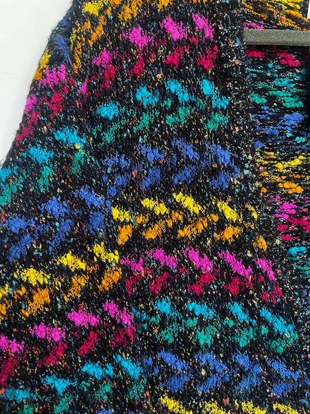 Vintage Rainbow Knit Sweater Chunky 80s Retro Cardigan Oversized L/XL