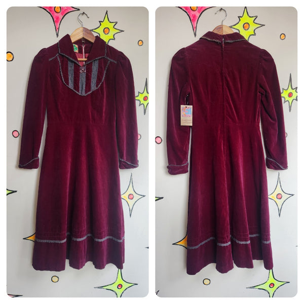 Vintage 60s Babydoll Purple Velvet Edwardian Revival Dress Japan Made Lolita S