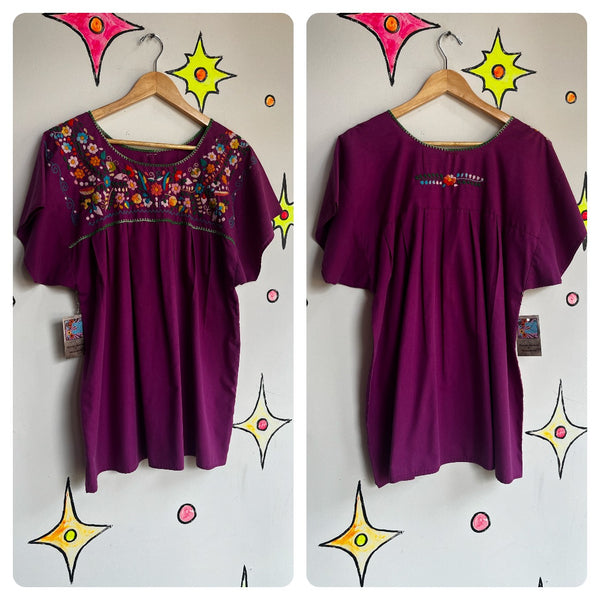 Vintage 60s 70s Boho Oaxacan Mexican Hand Embroidered Festival Blouse Top