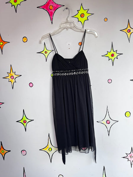 Y2K Rhinestone Babydoll Mini Dress Pixie Mall Goth Fairy Grunge Party Dress S