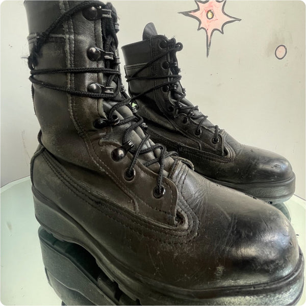 Vintage Black Vibram Combat Boots | Leather Steel Toe Military Grunge Punk Boots