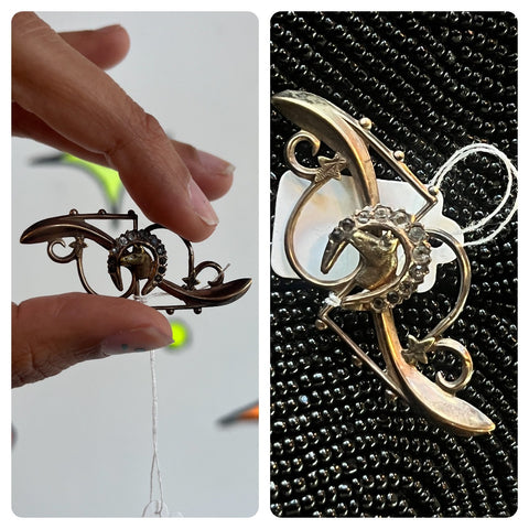 Vintage 50s or Older | Beaded Good Luck Charm Pin with Horse with Horseshoe