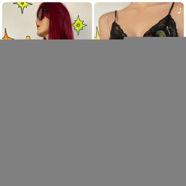 Black and Red Floral Split Front Slip Lace Trim Secret Treasures Vampy Goth L