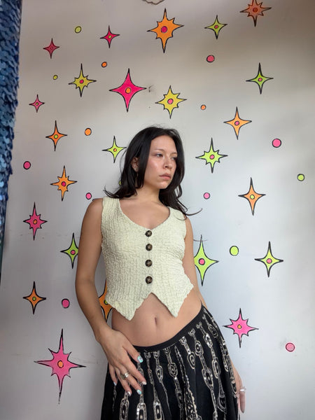 Vintage Cotton Whimsy Goth Circle Skirt Beaded Twirl Skirt Boho Fairy Grunge M