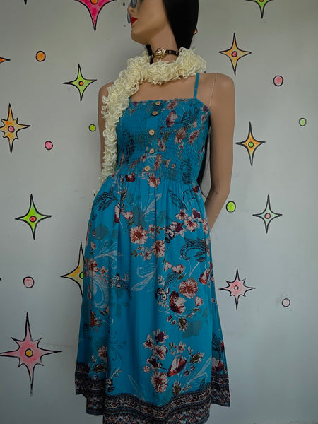 Y2K Teal Slip Dress ' Fairycore Boho Whimsy Grunge Maxi Dress XS