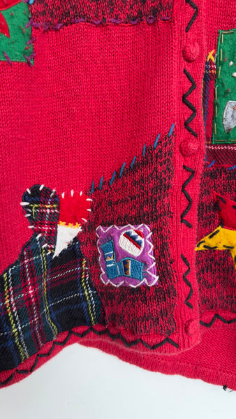Vintage 80s 90s Ugly Christmas Cardigan Winter Tacky Holiday Sweater - Large