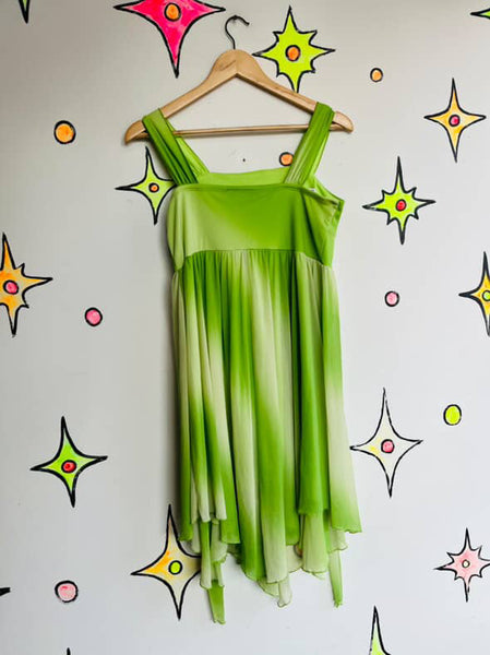 Y2K Pastel Green Fairy Boho Grunge Tinkerbell Princess Asymetric Mini Dress – S