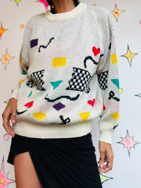Vintage 80s Art Abstract Sweater - Punk Grunge Minimalist Pullover - S M