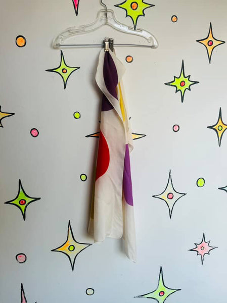 Vintage Rainbow Polka Dot Silk Scarf | Wearable Art Grunge 1940s Magician Style