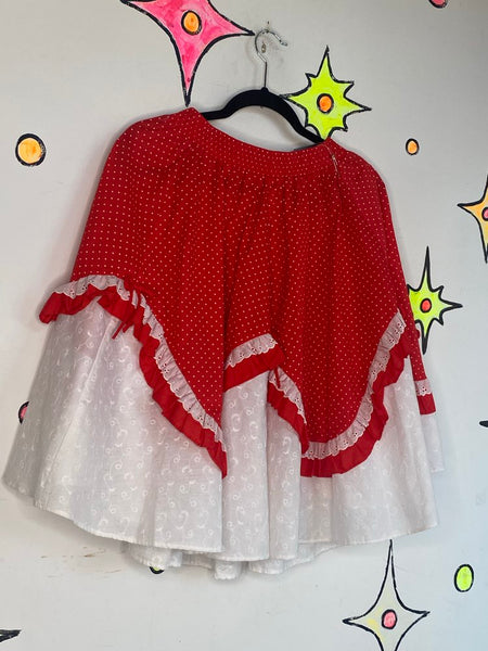 Vintage Red White Lace Square Dancing Full Twirl Patio Skirt Babydoll Lolita S
