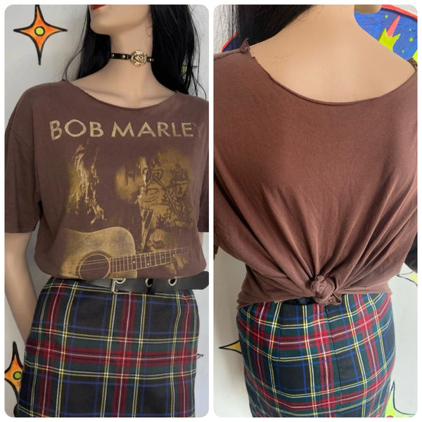 Bob Marley Cropped Band Tee Distressed Cutoff T Shirt Boho Grunge Vintage 90s