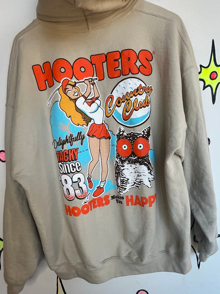 Khaki Hooters Country Club Hoodie Sporty Streetwear Pullover - XL