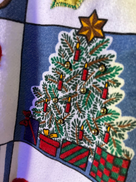Vintage 80s 90s Tacky Ugly Christmas Patchwork Sweater – Holiday Party - M/L