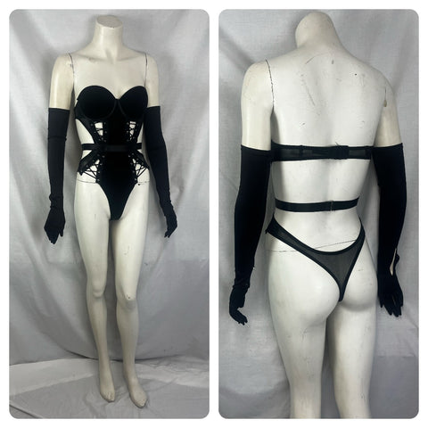 Vintage | Black Sexy Vampire Goth Punk Teddy Lingerie Corset Bodysuit | Small