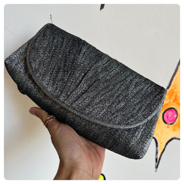 Vintage 70s 80s | Silver Metallic Envelope Clutch Handbag Purse Glam Disco