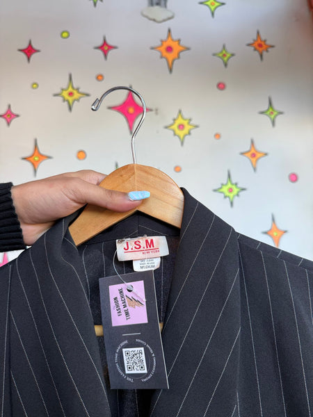 Vintage 80s 90s Pinstripe Blazer | Oversized Power Suit Office Siren Jacket M/L