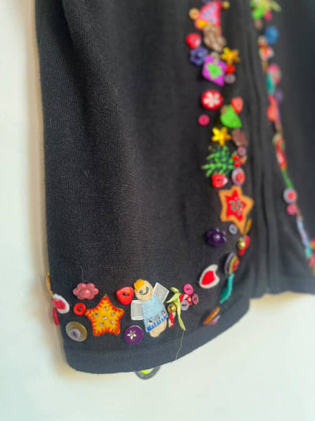 Vintage 90s | Festive Xmas Tacky Ugly Embellished Christmas Sweater Vest | Small