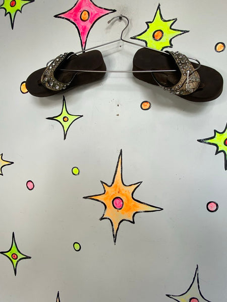Y2K Rhinestone Vegan Snakeskin Platform Flip Flops Indie Sleaze McBling Sandal 7
